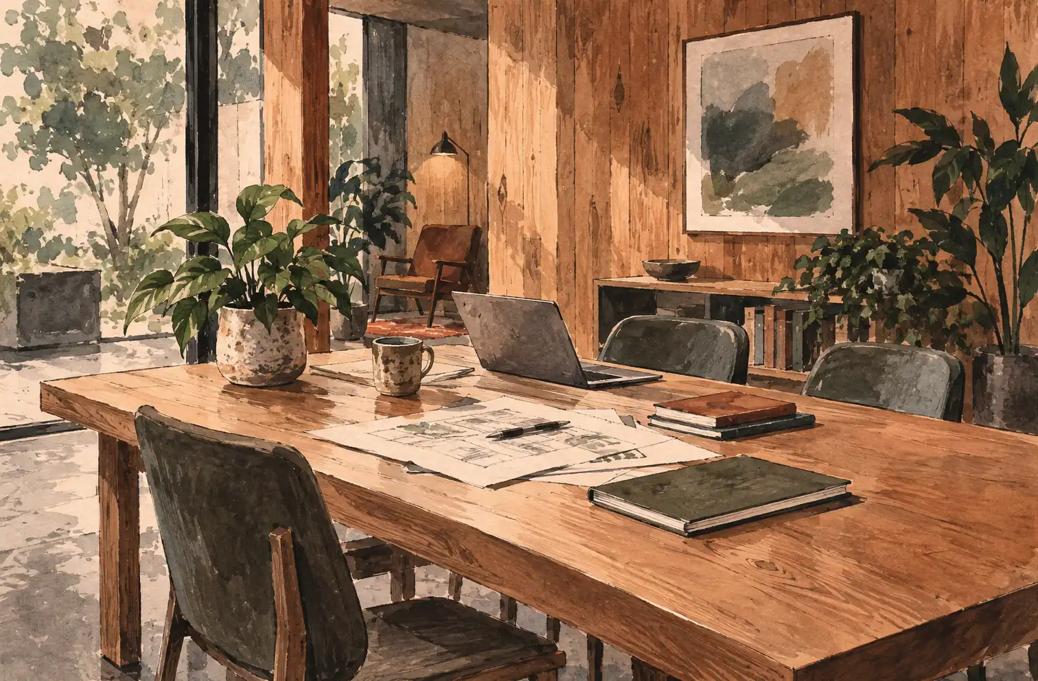 Illustration of service businesses and their working space